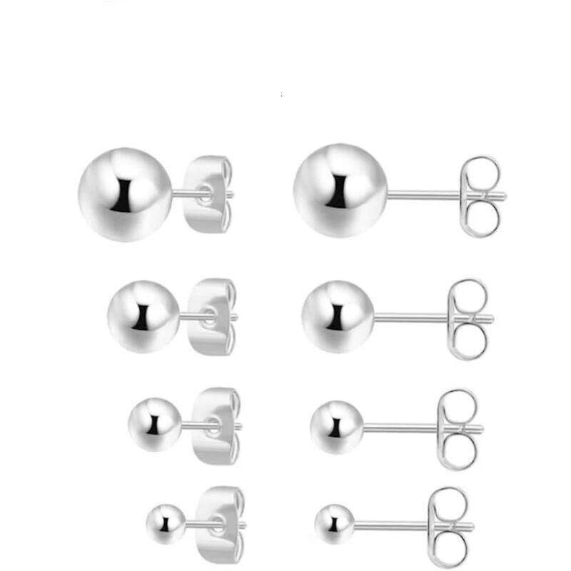 925 Stud for Women Sterling Silver Multiple Piercings 5 Pairs Earrings Set 2mm 3mm 4mm 5mm 6mm 25H1226