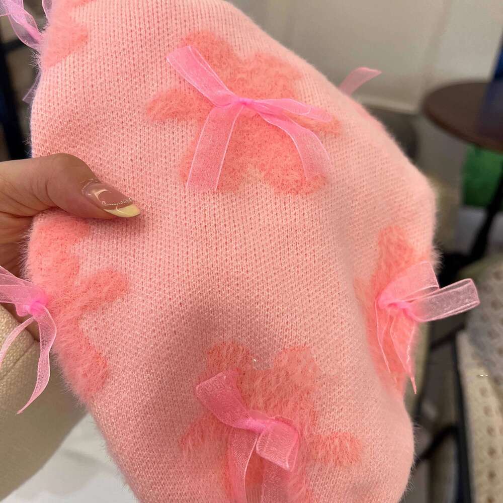 Pink Bow-Shaped Plush, Cute And Warm Design Pet Sweater, Suitable Winter, For Small Dogs' Clothing. 25T1226