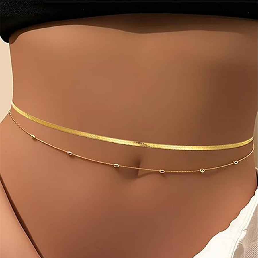 8Pcs Waist Chain 18K Gold Plated Belly Belt Chains Sexy Bikini Summer Beach Satellite Beaded Sequin Snake Layered Coin CZ Body Chain Jewelry Accessori