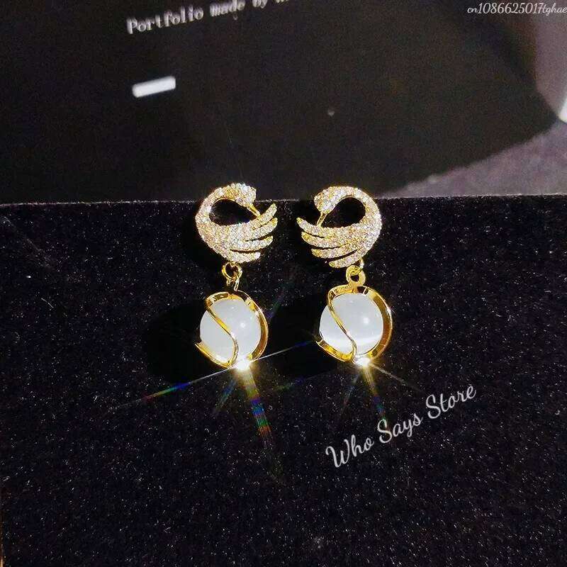 New Fashion Fine Swan Stainless Steel Earrings Temperament High Quality Jewelry Opal Women 25H1226
