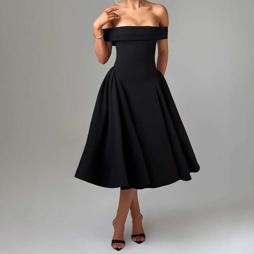 Cross-Border European And American Autumn Winter Women's Fashion Sexy Off-Shoulder Long Backless Solid Color Tube Dress For Women Eskeem