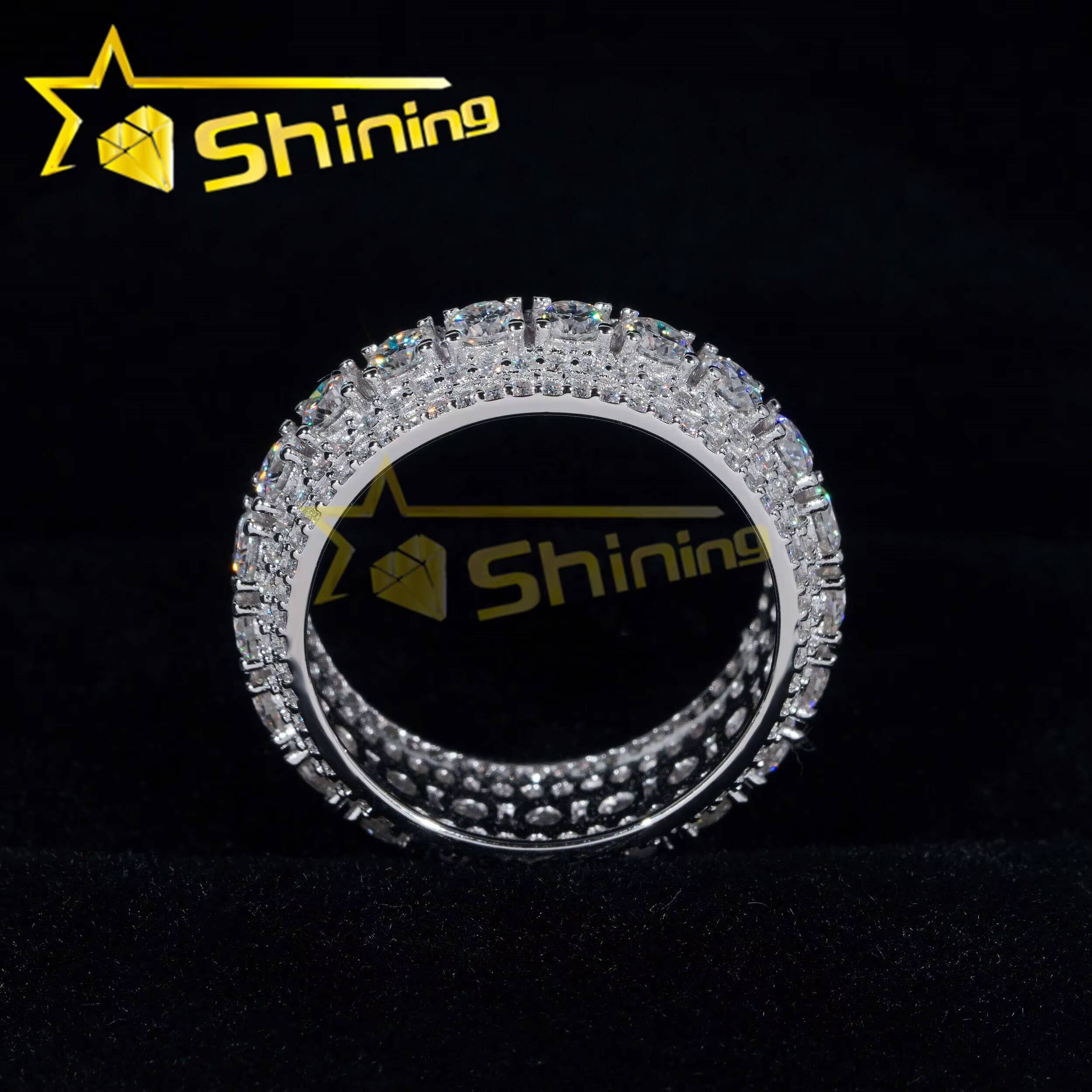 Hot Selling Custom S925 Sterling Silver Iced Moonlight Eternity Ring Luxury Inlay Moissanite Diamond Classic Design