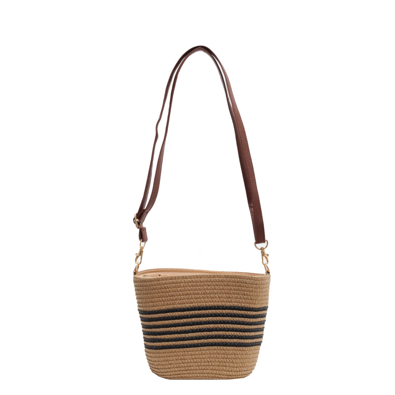New Retro Stripe Woven Straw Tote Bag, Versatile Beach & Commute Crossbody Bag, Casual Boho Shoulder Purse