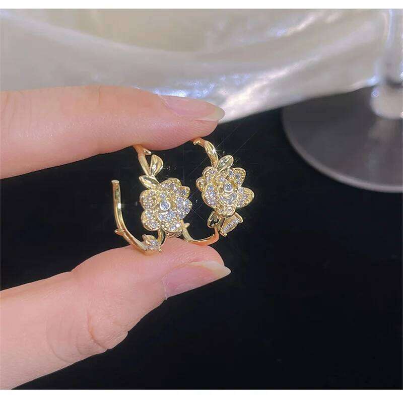 Exquisite Leaves Crystal Flower Stud Earrings For Women AAA Zircon Rose Butterfly Tassel Earring Bride Wedding Party Jewelry 25H1226