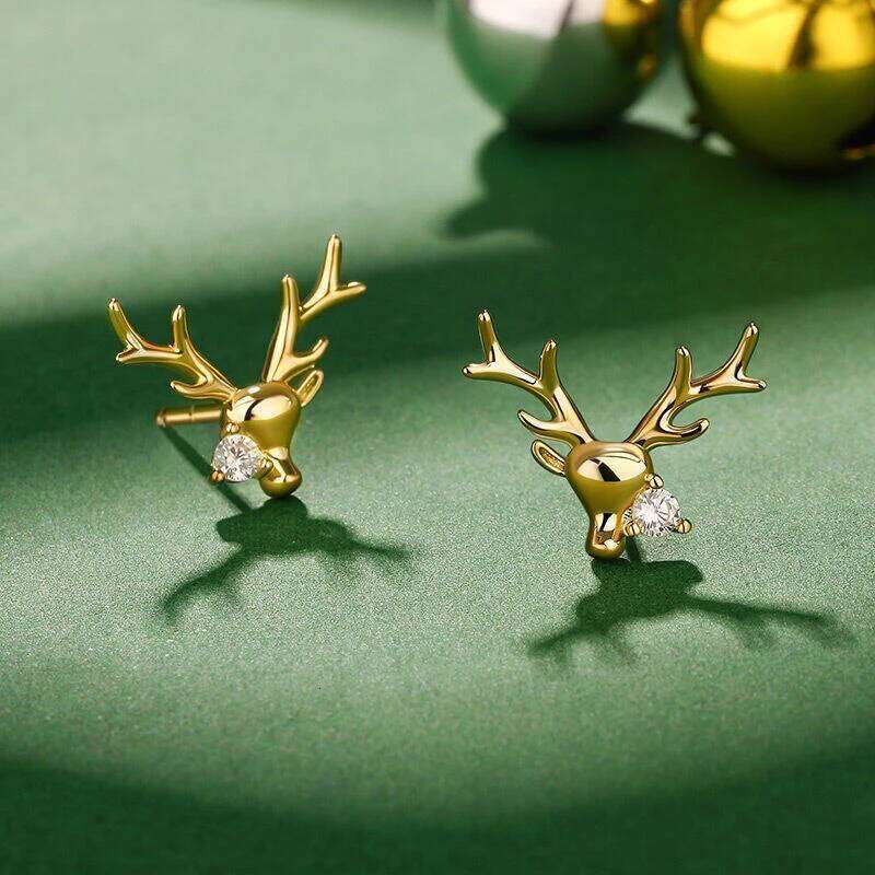 Huitan Antler Shaped Women Christmas Stud Earrings Inlaid Shiny Cubic Zirconia Accessories Sweet Charming Jewelry Gift for Party