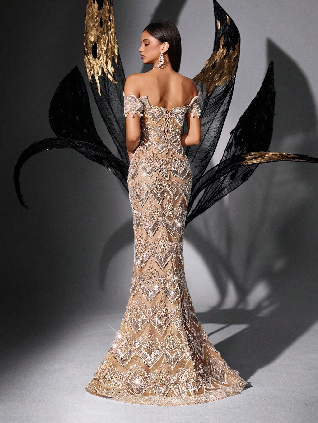 Fashion Off Shoulder Evening Dresses Sequins Beading Pearls Prom Dress Backless Customized Mermaid Party Gowns Vestidos De Noche Plus Size