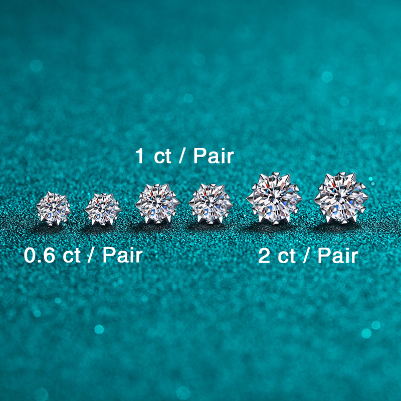 S925 Sterling Silver Snowflake Moissanite Fire Earrings Studs Gra VVS Designer 0.6 1 2 3 4 Ct Lab Grown Diamond Womens Wedding Stud Earring Luxury Jew