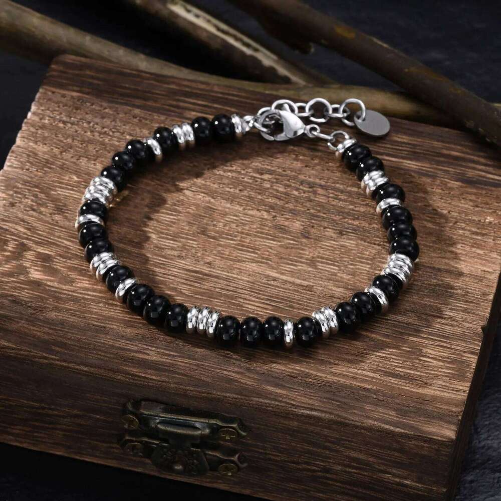 Black Onyx Beaded Bracelets Women Men Classic Tiger Eye Stones Chain Adjustable Wristband For Valentine's Day Gift 25T1226