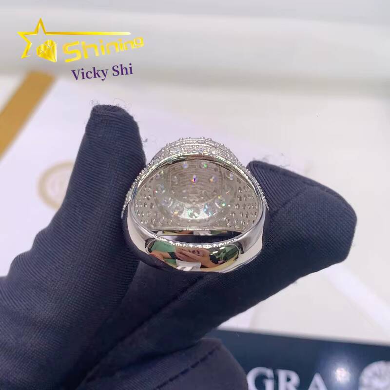 GRA Certificated Fine Men Rings Pass Diamond Tester Hip Hop 925 Sterling Silver Iced Out Moissanite Diamond Ring