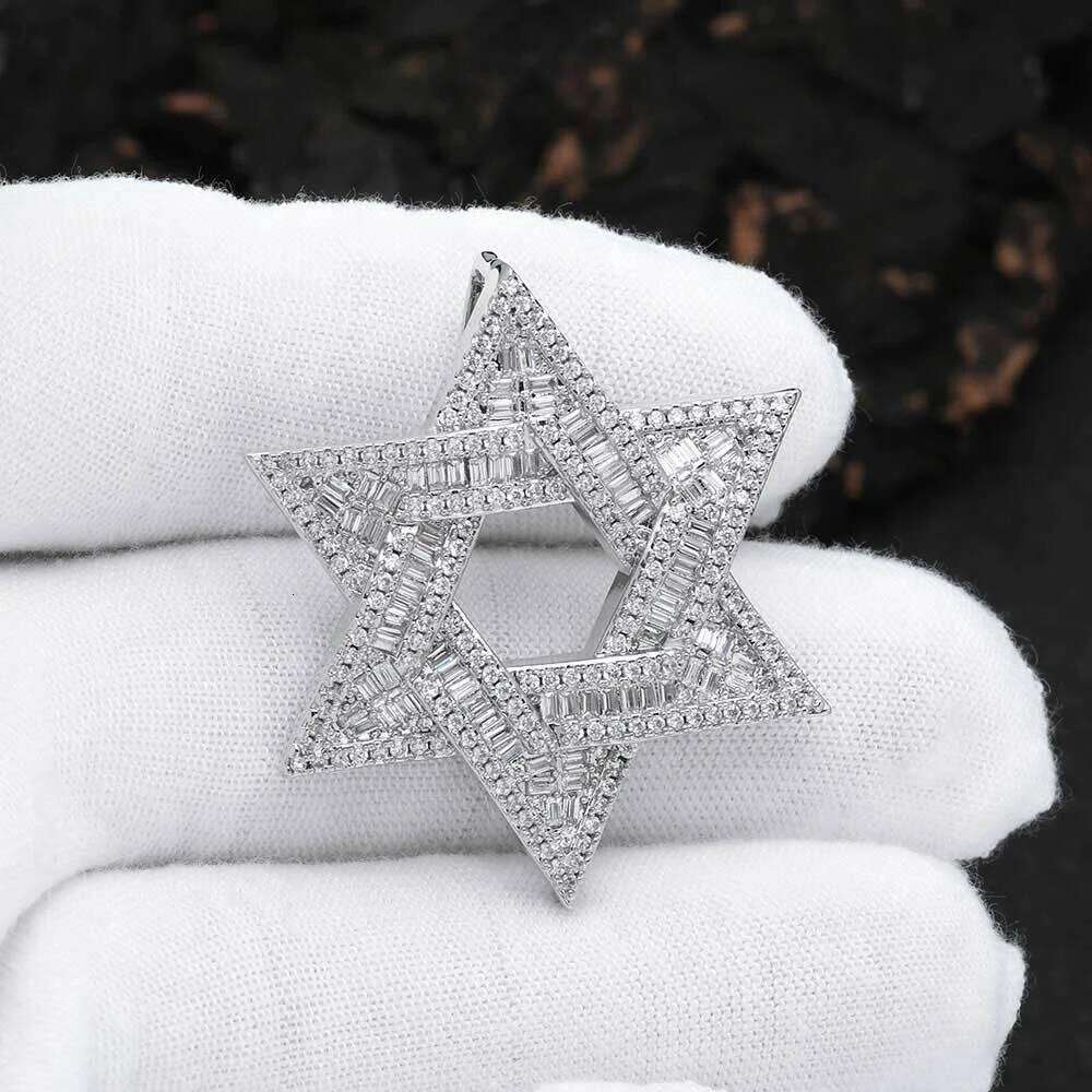 Hot Sale Hip Hop Iced Out Shiny Hexagram T Shape Zircon Stars Pendant for Men Women Street Style Jewelry