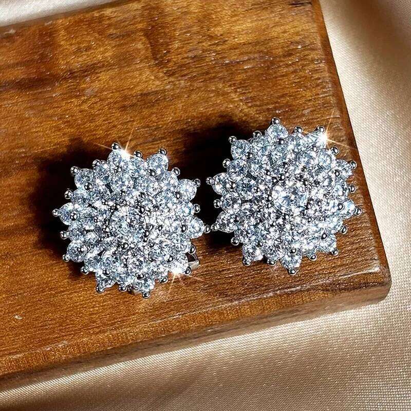 Huitan Flower Shaped Women Stud Earrings Party Daily Engagement Trendy Jewelry Inlaid Shiny CZ Wedding Versatile Accessories