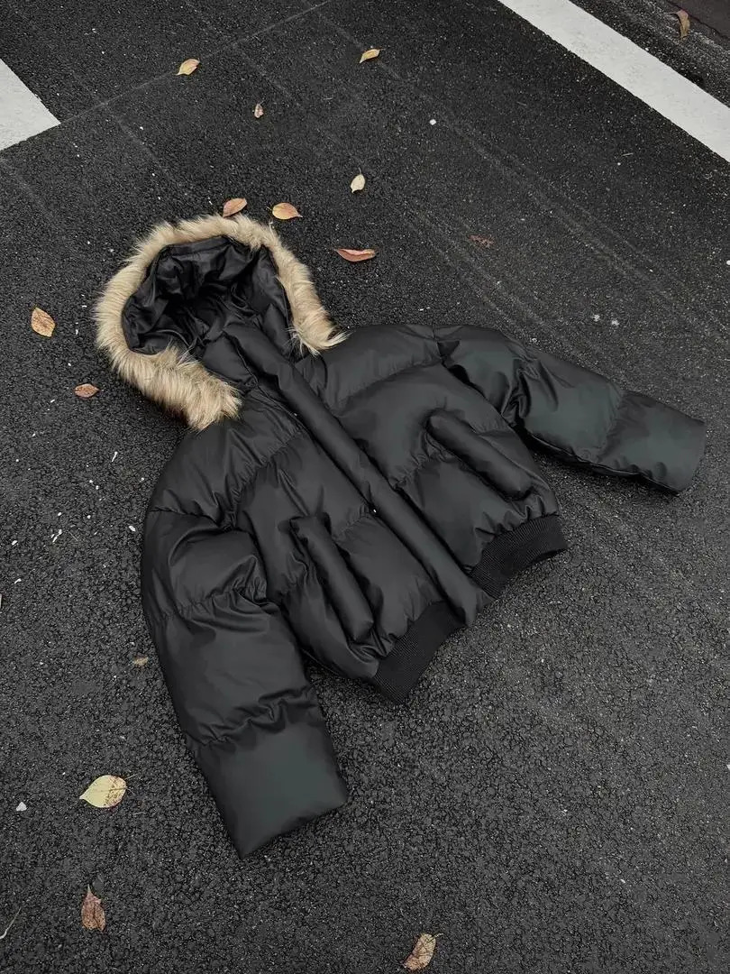 American Short Fur Collar Jacket Men Hooded Parka Jacket Hooded Long Sleeve Winter Casual Loose Cardigan Harajuku Zipper Coat 251222