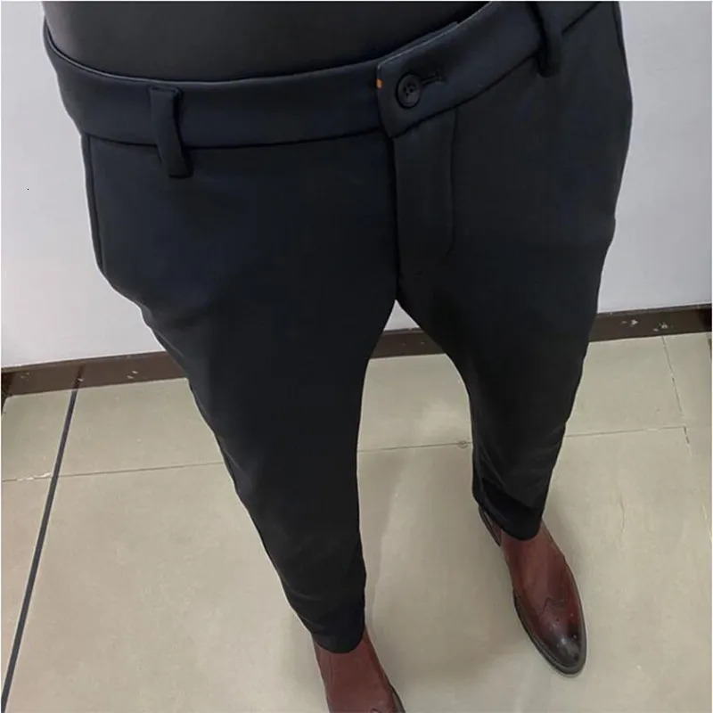 Autumn Winter With Velvet Warm Casual Pants High Quality Slim Fit Mens Formal Business Office Social Solid Trousers 251226