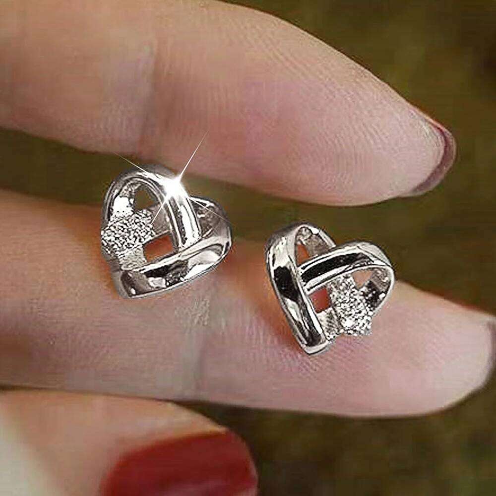 Huitan Eternity Love Ear Stud Piercing Silver Color/Gold Color Fashion Heart Earrings for Women Chic Wedding Jewelry 25H1226
