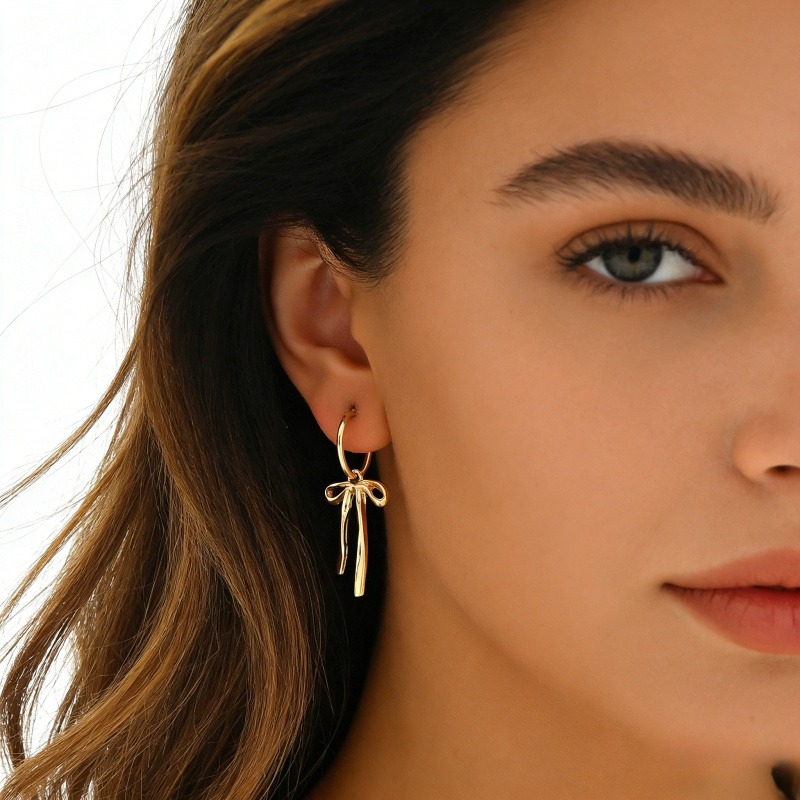 Creative new bow tassel simple elegant minimalist unique gold premium earrings H260202