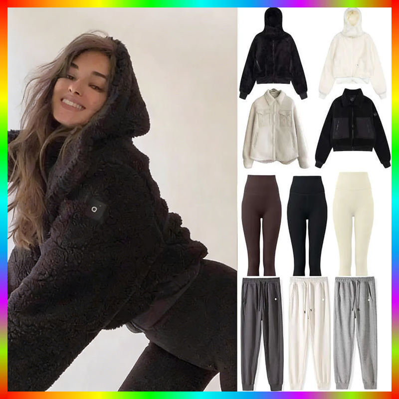 New Hot Alonessitys Set Womens Autumn Winter Brown Lambhair Hooded Short Thick Warm Sporty And Casual Stand Up Collar Zipper Top Sports Jacket QL5