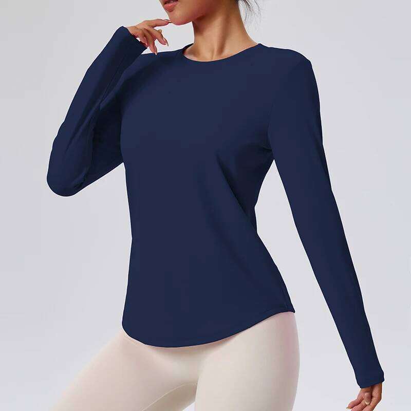 Women's Round Neck Fitness Clothes Gym Exercise Pilates Yoga Long Sleeved Tops 25T1226