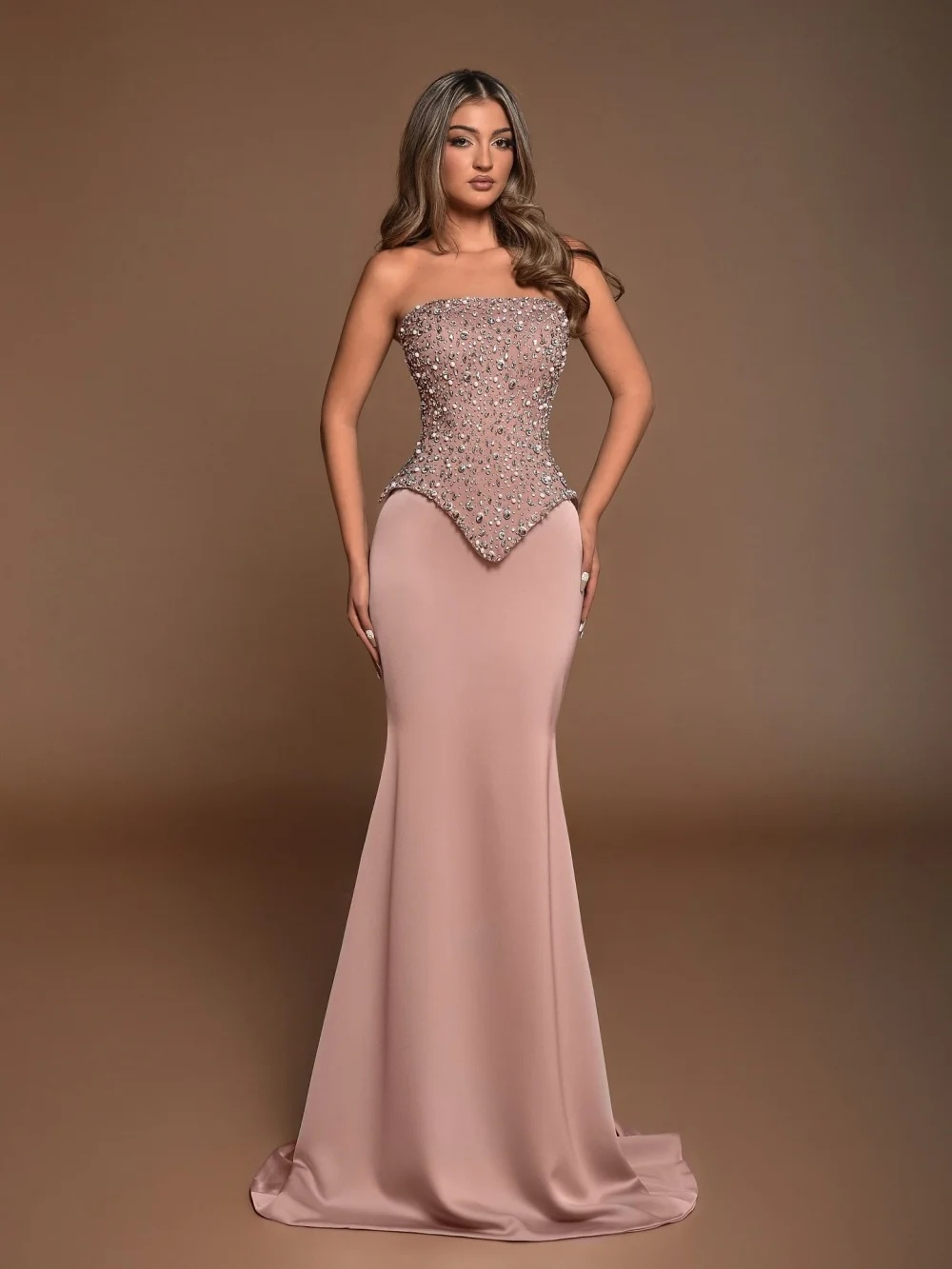 Modern Crystal Pearls Evening Dresses Strapless Prom Dress Sleeveless Slim Fit Customized Mermaid Party Gowns Vestidos De Noche Plus Size