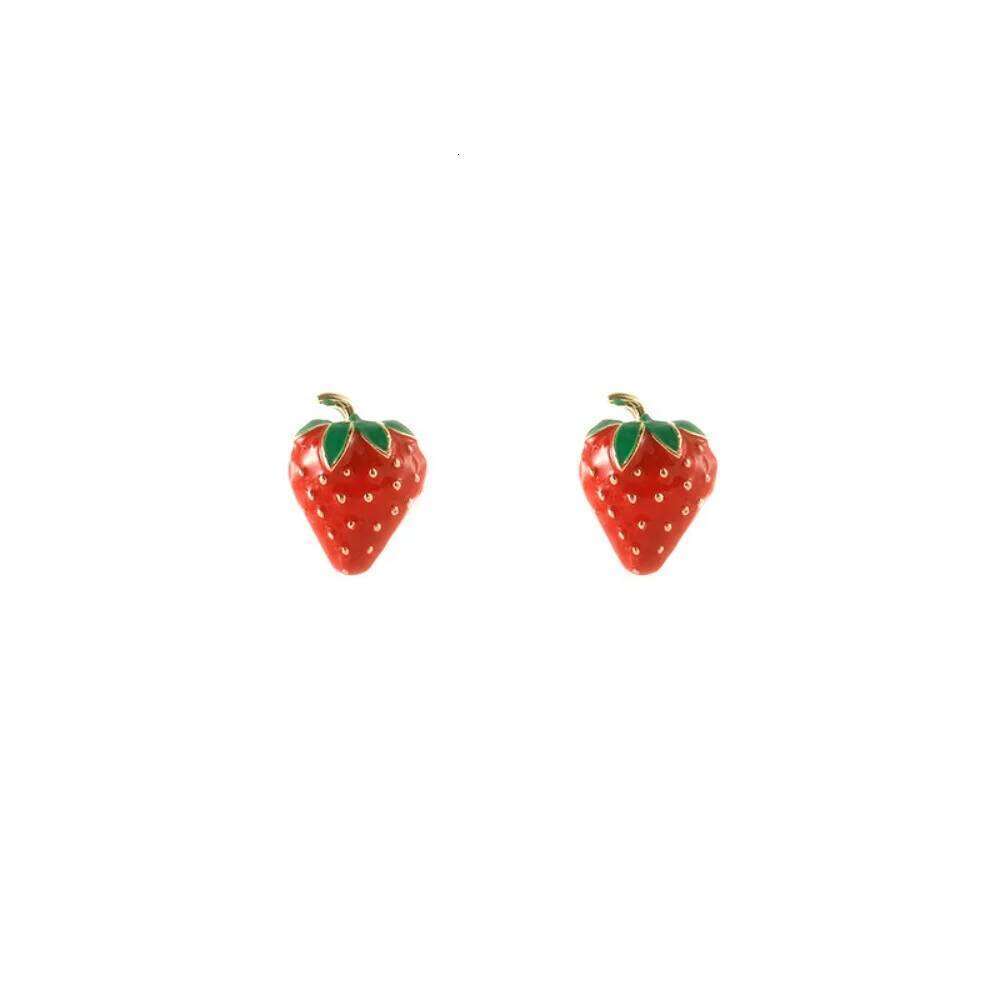 Cute Sweet Red Enamel Strawberries Small Stud Earrings for Women Girls New Korean Trendy Charm Fruit Jewelry Accessories Gifts 25H1226
