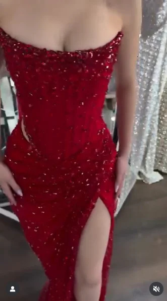 Customized Red Rhinestones Side Split Mermaid Prom Dress Cut-out Sleeveless Vestidos De Noche Floor-Length Formal Evening 251223