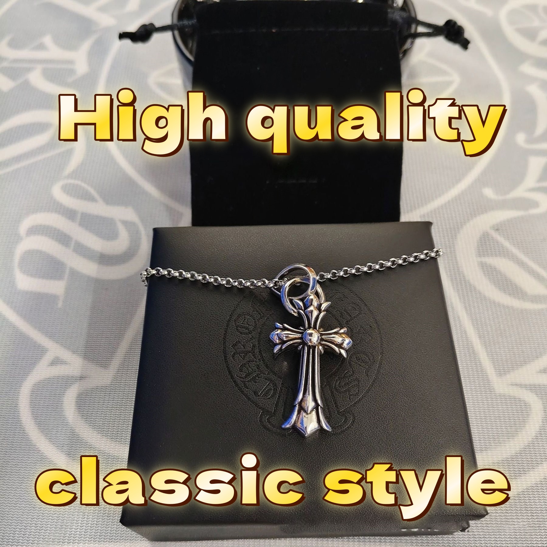 chrome Necklace Bold Letter Cross Women chromes Necklaces Designer Brand Flower Pendant Chain Men chromed Jewelry Necklace 001