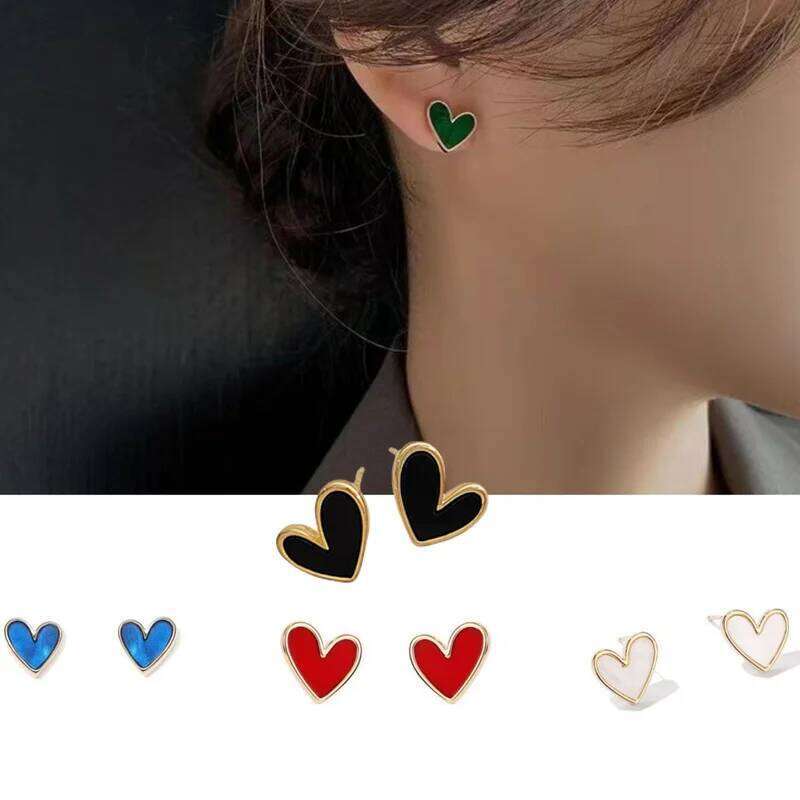 EVISPOL Small Blue Heart Stud Women Black Simple Cute Girls Love Earrings for Birthday Party Jewelry Gifts 25H1226