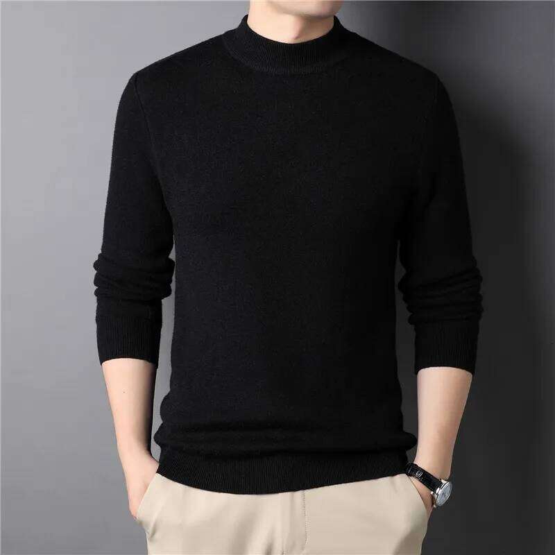 2026 New Spring And Autumn Solid Color Half Turtleneck Slim Fit Pullover For Men Youth Base Sweater Men's Clothing