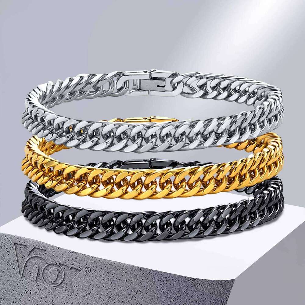 Vnox Men's Stainless Steel 7/8/9/10/12/15MM Link Chain Miami Cuban Bracelets Male Boys Jewelry, 19cm/21.5cm, Gift for Dad 25T1226