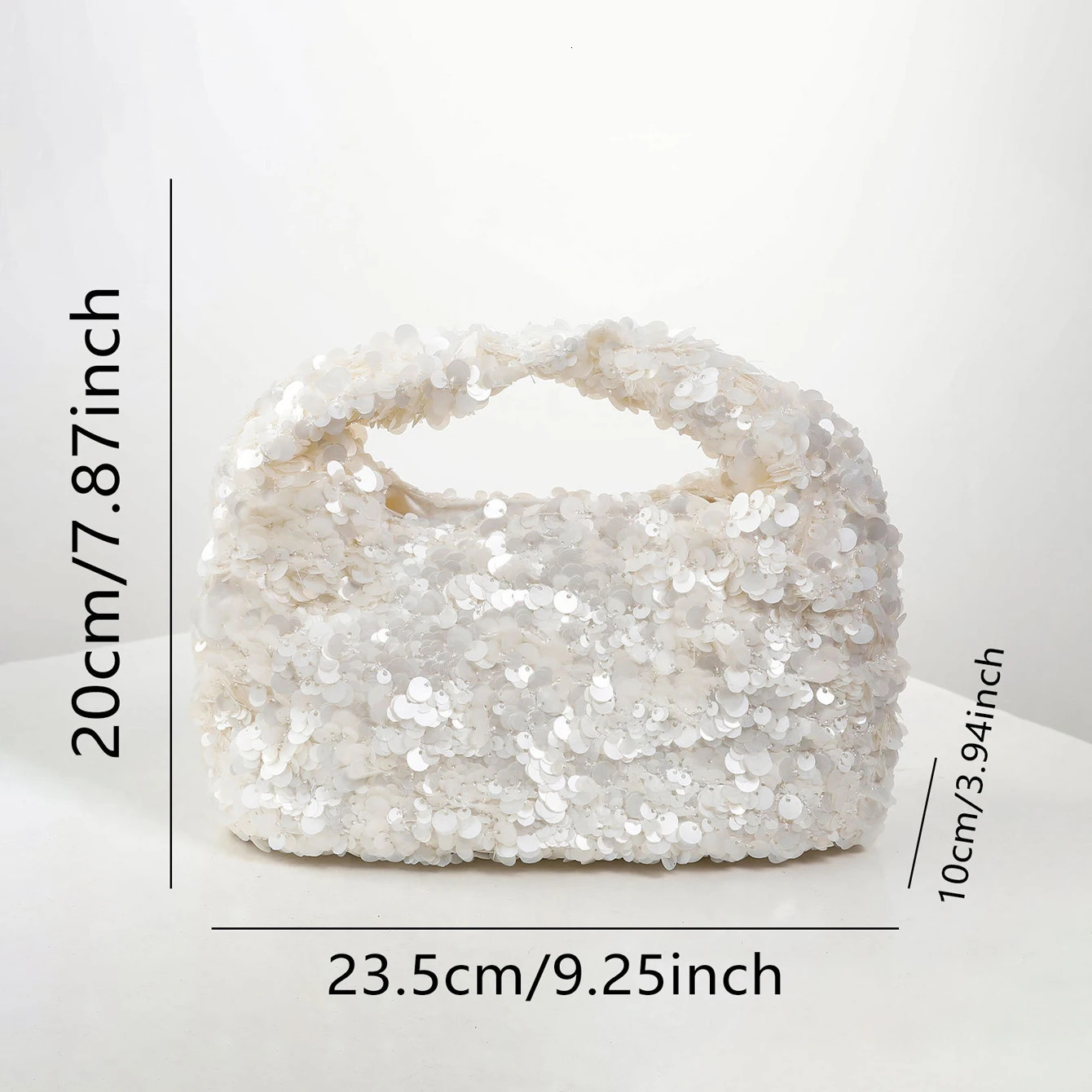 Women White Sequins Hobo Handbag Shiny Bucket Bag Elegant Evening Clutch Bag for Wedding Party Exquisite Small Tote Female Purse 251223