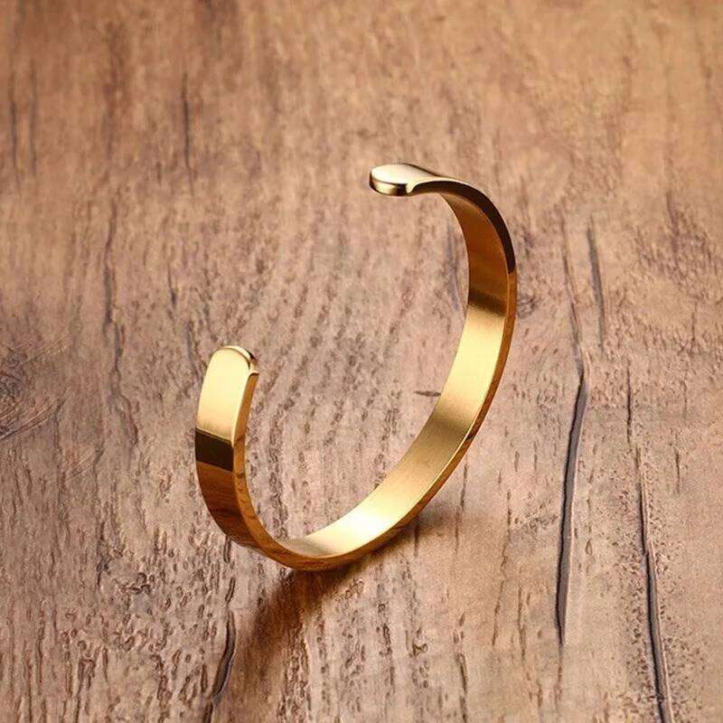 Solid Golden Flat 6mm 8mm Cuff Bangles for Men Bracelet Brackelts Brazalet Bileklik Braslet 25T1226