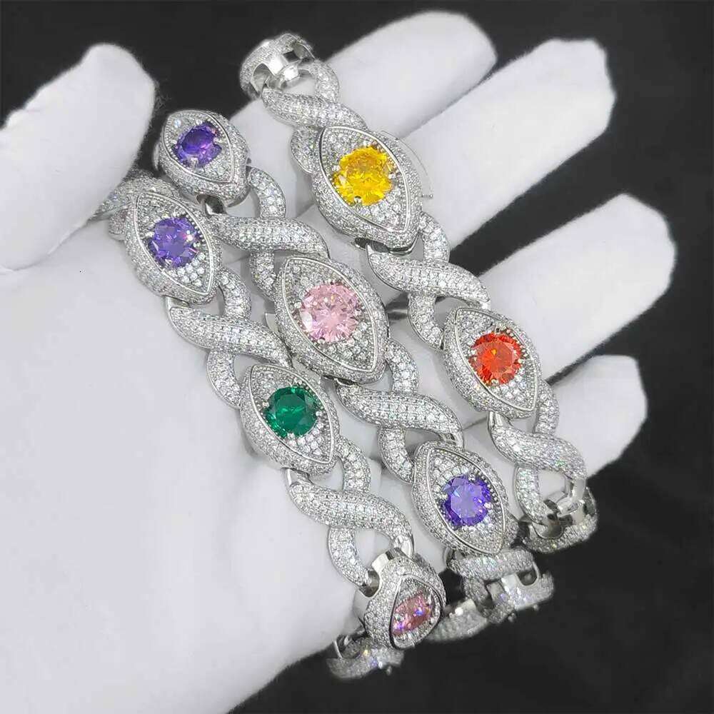 Fashion Hip Hop Punk Evil Style 15mm Iced Out Cubic Zircon Colour Eye Infinity Chain Necklace Hiphop Bracelet Jewelry