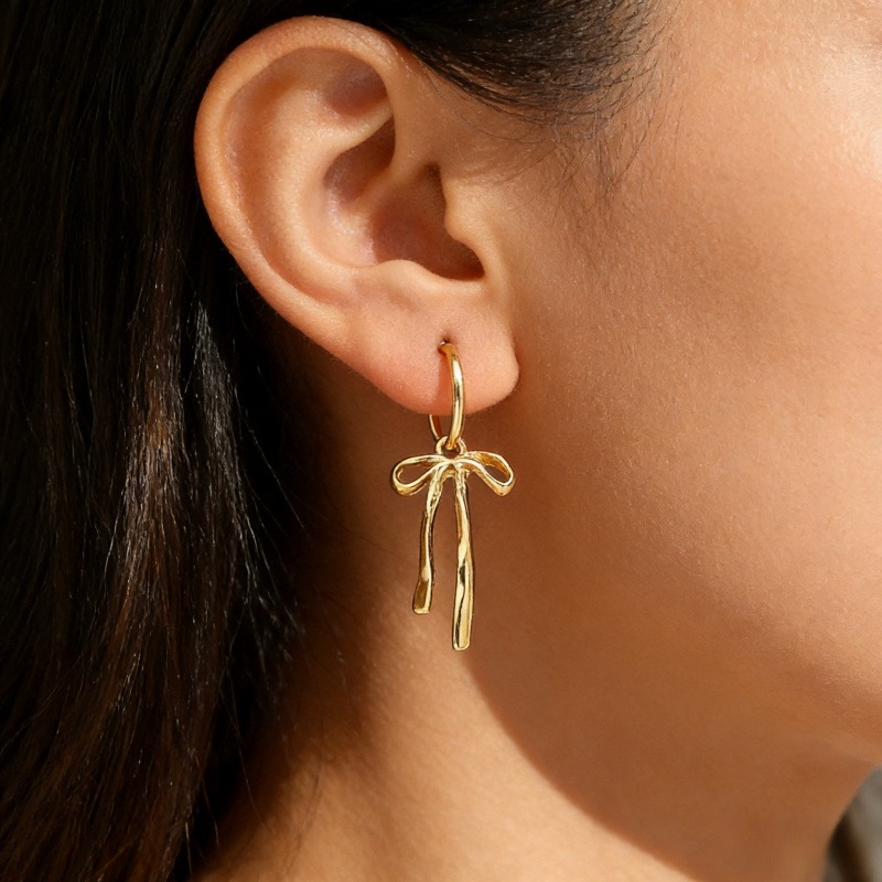 Creative new bow tassel simple elegant minimalist unique gold premium earrings H260202
