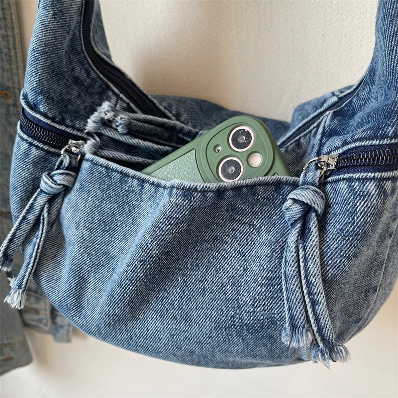 Casual Denim Large Capacity Crossbody Bag Handbag Cloth Women Shoulder Bags Fashion Durable Tote Shopping Travel Purse 251223