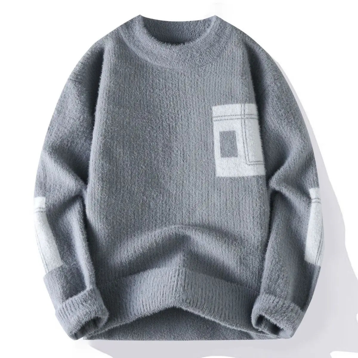 Sweater Men Contrasting Colors Fluffy Knitted Sweaters High Street Warm Pullovers Winter Couples Stylish Comfortable 251226