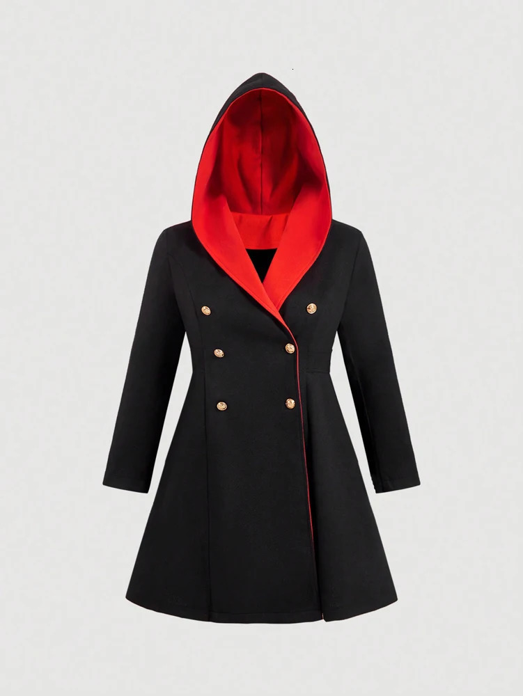 Plus size Winter Ms tweed trench coat Pure colour hooded fur splicing Elegant Warm Double-breasted 251222