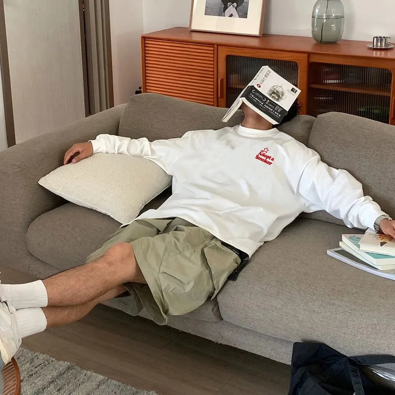 American Red Star Letter Print T-shirt Mens Autumn 100 Cotton Round neck Long sleeved Tee Loose Y2k Top men clothing 251222