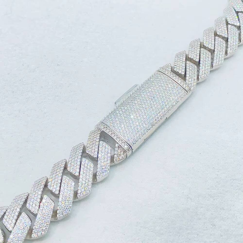 925 Silver Moissanite Mens Necklace 18mm Cross-Border Europe United States 4-Row Essential Hip-Hop Trend Personality Collarbone