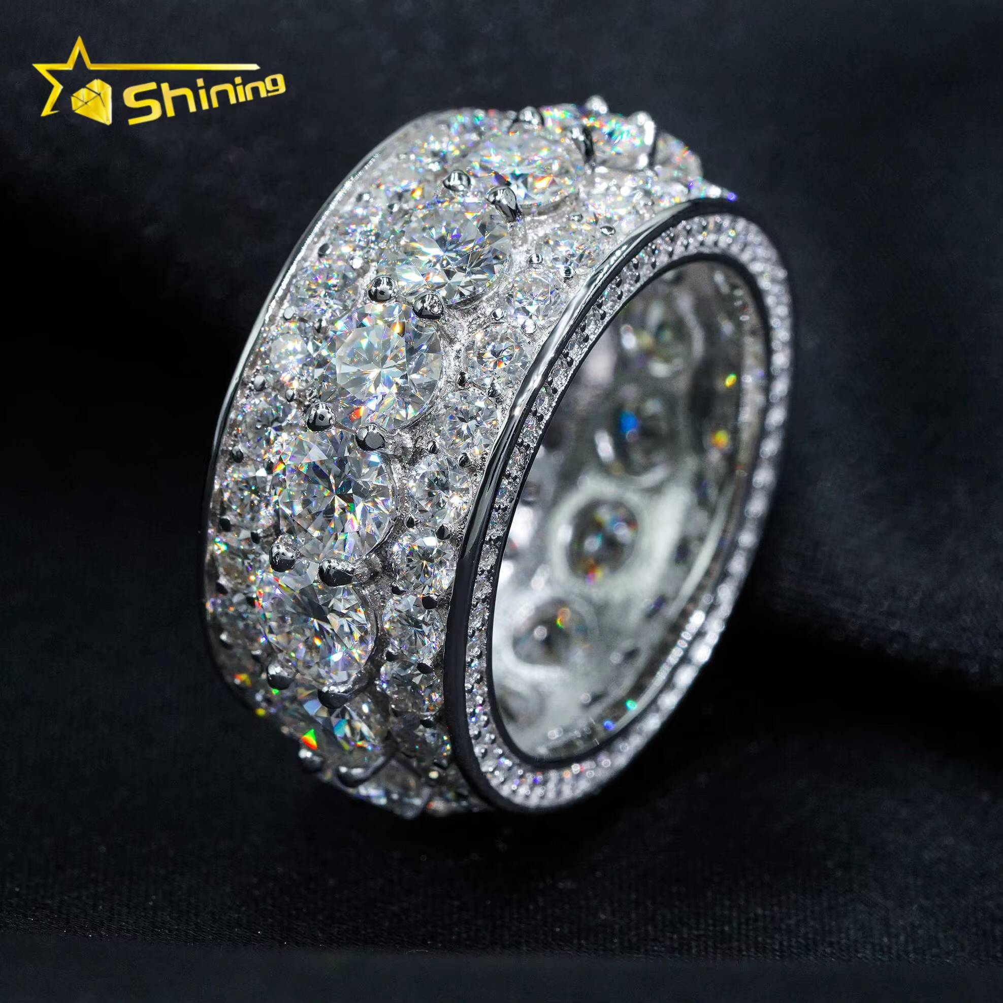 Hot Sale Iced Out Jewelry Fine Man Jewelry Engagement Rings 925 Silver Jewelry FL Moissanite Diamond Band Ring Man With GRA