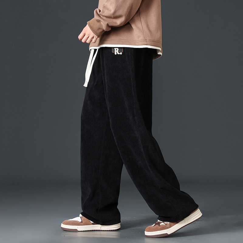 Boao Fleece Pants for Men, New Arrival for Spring & Fall, Straight-Leg Athletic & Casual Long Pants, American Streetwear Style Wide-Leg Pants, Loose-F