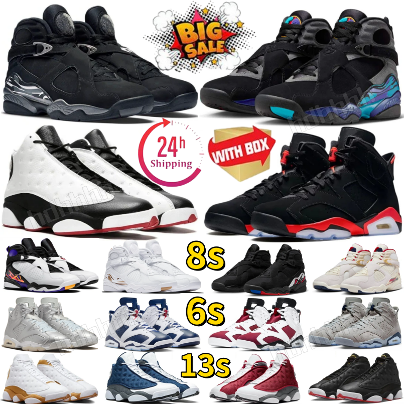 With box Designer Shoes 6s 8s 13s Basketball Shoes For Men Women Playoffs Aqua Bugs Bunny Chrome Reverse Infrared Chicago Flint He Got Game Outdoor Trainers Sneakers
