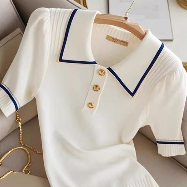 2024 Summer Stylish Sweater Women Knit T-shirt Pullovers Cat Embroidery Short Sleeve Tees Tops Fashion Chic Ladies Knitwear 240723