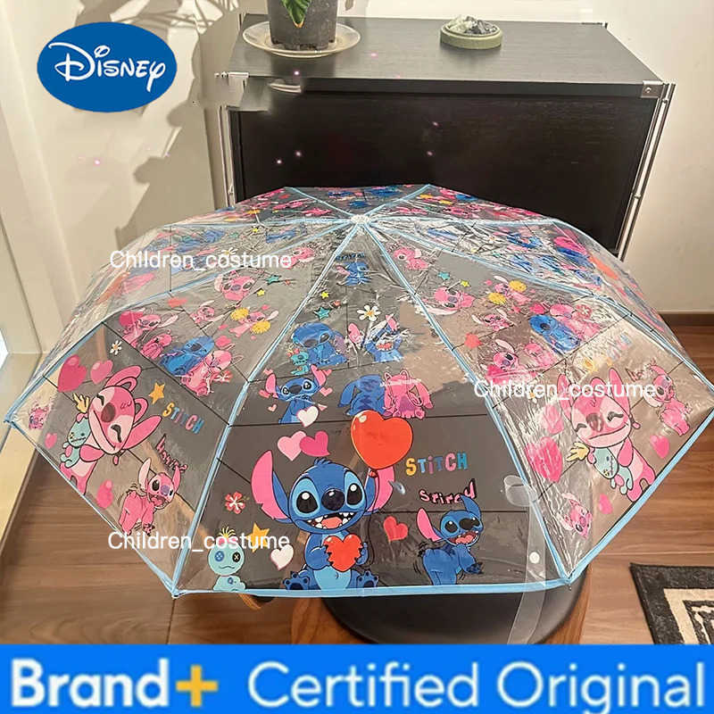 Disney Kawaii Stitch Folding Umbrella Anime Figure Cartoon Waterproof Umbrella Fashion Portable Transparent Umbrella Gift for Boy Girl H251226