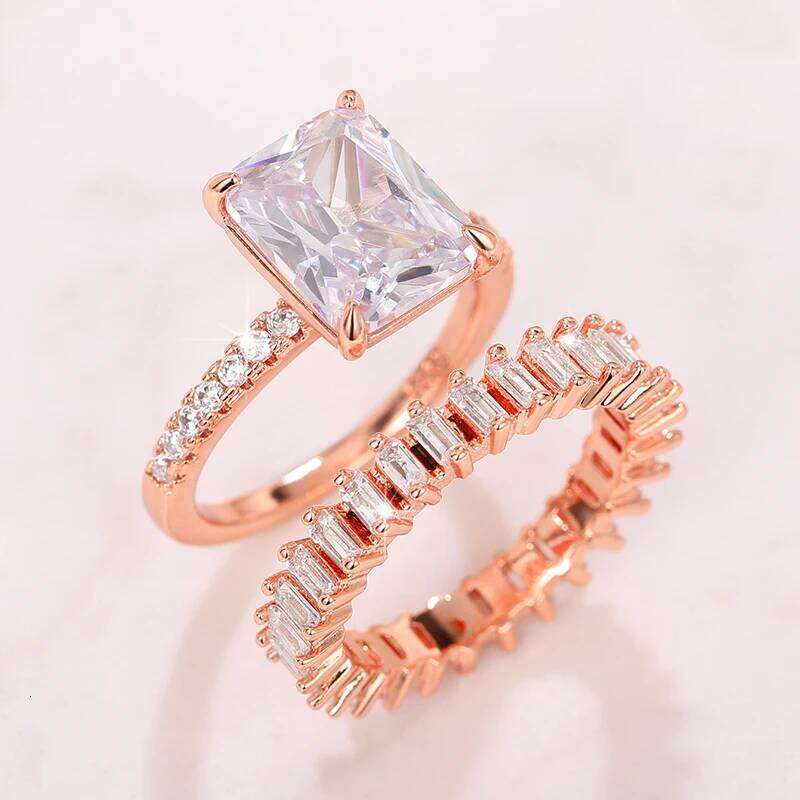 Huitan Newly Designed Rose Gold Color Set Rings for Women Luxury Trendy Wedding Party Accessories Temperament Female Jewelry