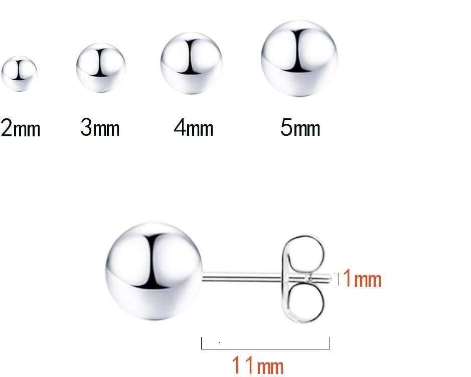 925 Stud for Women Sterling Silver Multiple Piercings 5 Pairs Earrings Set 2mm 3mm 4mm 5mm 6mm 25H1226