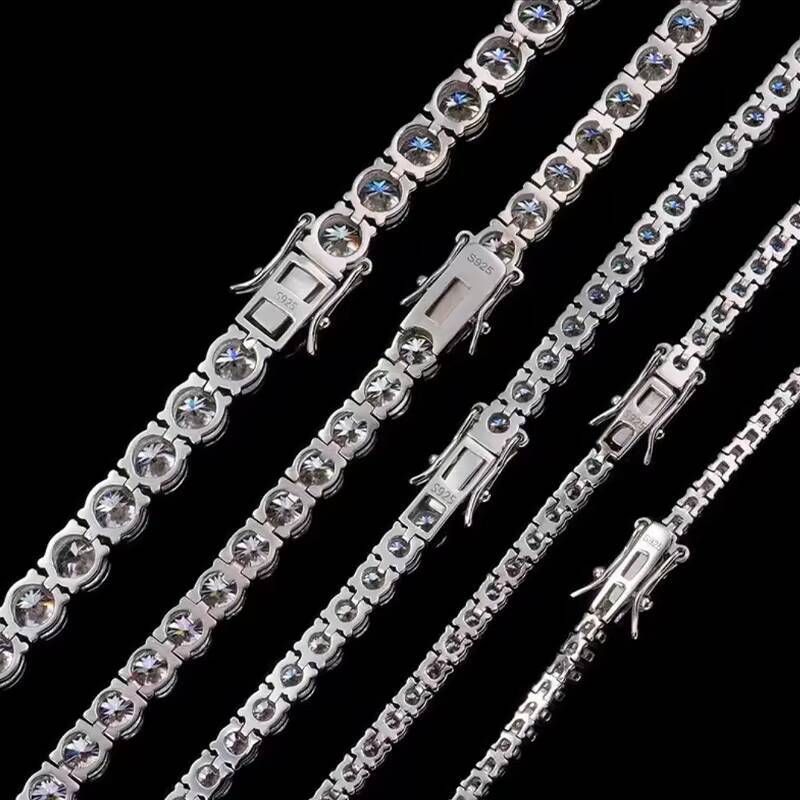 Fine Jewelry 925 Silver Iced Tennis Chain 5mm Gold Plated VVS Moissanite Necklace with D Color GRA Certification