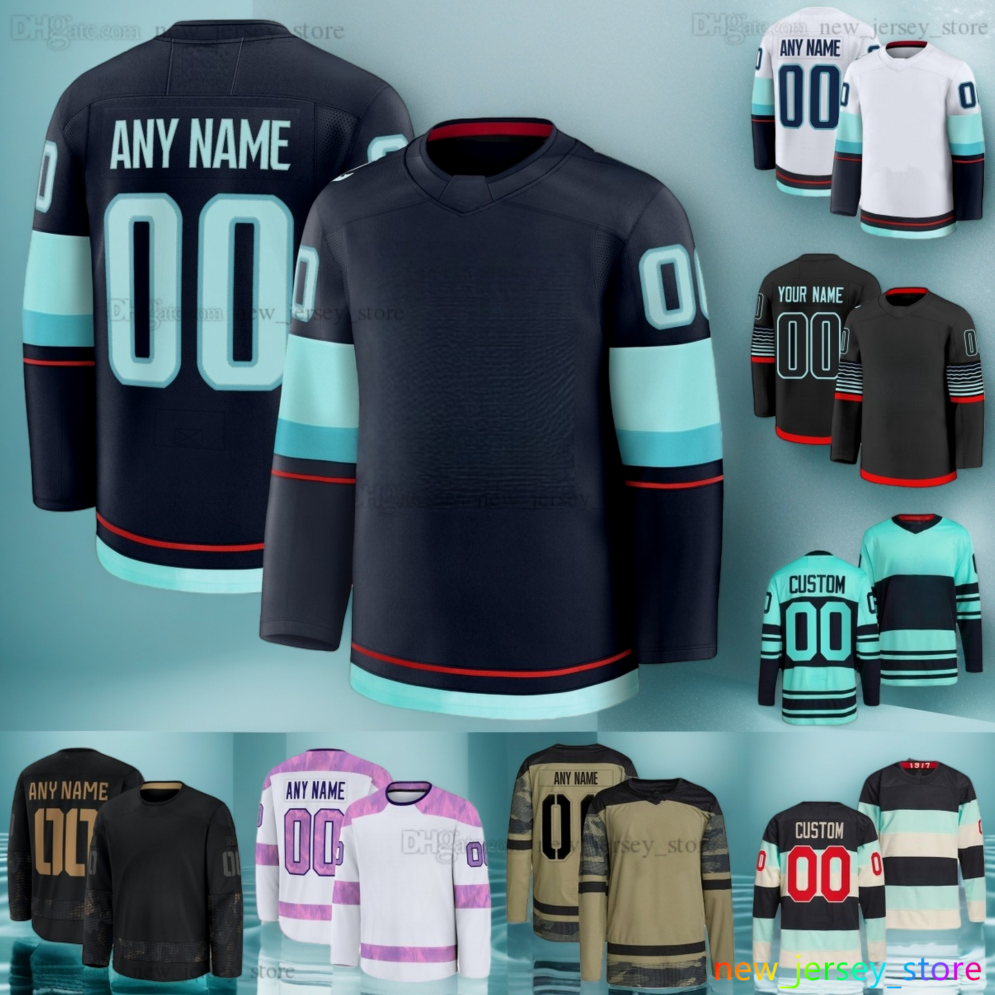 2025-26 Custom S-6XL 31 Philipp Grubauer Ice Hockey Jersey 7 Eberle 10 Matty Beniers 6 Adam Larsson 29 Vince Dunn 37 Yanni Gourde 17 Jaden Schwartz Tanev Stitched Jerseys