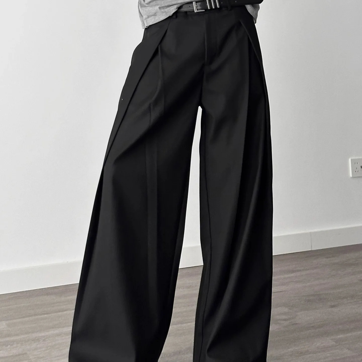Black Suit Pants Men Fashion Social Mens Dress Korean Loose Oversized Wide Leg Trousers 251226