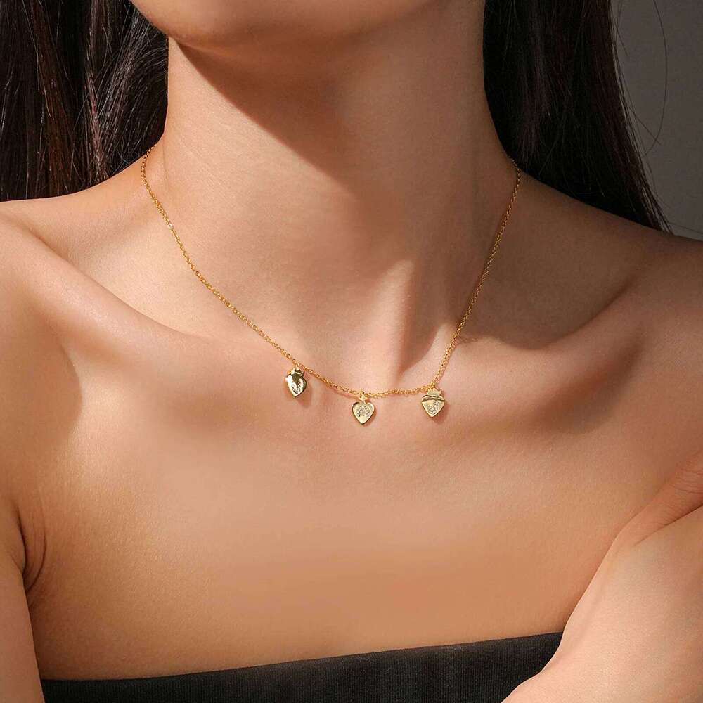 ANDYWEN 925 Sterling Silver Asymmetric Triple Heart Pendant with Zircon Letters, Trendy Luxury Vintage 2025 New Design Jewelry 25N1226