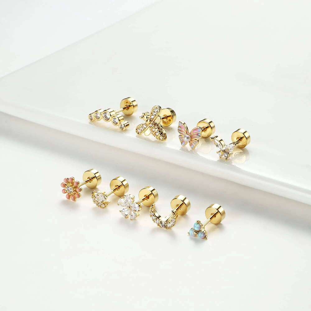 1pc Cartilage Earrings Stud for Women Surgical Steel Flat Back Earring Butterfly Flower Tragus Helix Piercing Jewelry 25H1226