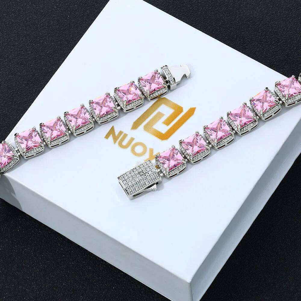 jewelry Fashion 10mm Pink Crystal for Women Micro Pave Bling CZ Stone Iced Out Cluster Tennis Chain Bracelet